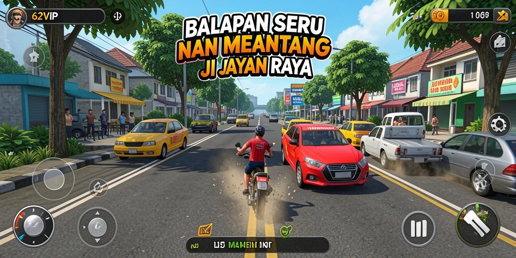 Tampilan gameplay <strong>62VIP</strong> dengan aksi balapan yang intens dan seru.