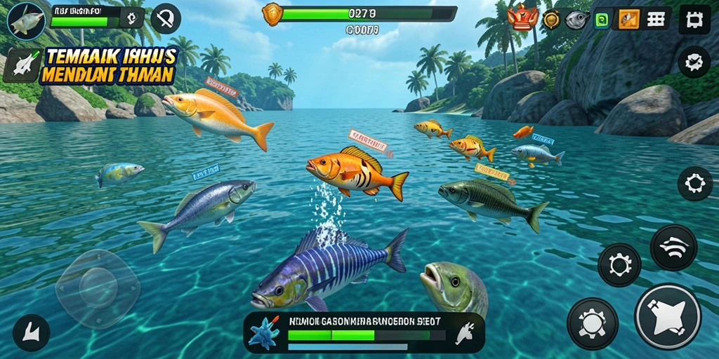 Gameplay seru C0077 yang menampilkan berbagai ikan untuk diburu.