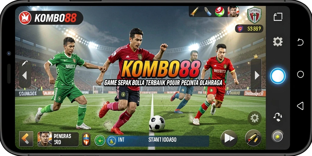 Tangkapan layar dari gameplay KOMBO88 yang menampilkan aksi seru sepak bola.