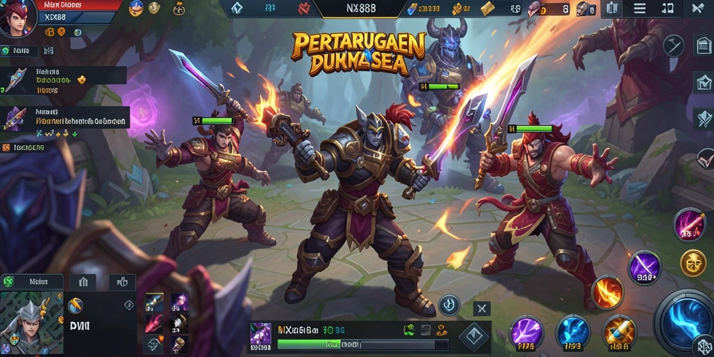 Tangkapan layar gameplay NX888 yang menunjukkan aksi pertarungan intens.