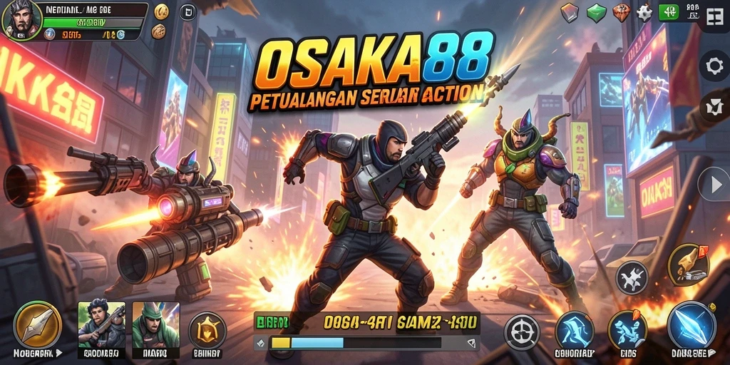 Screenshot utama OSAKA88 menampilkan aksi pertempuran yang intens.