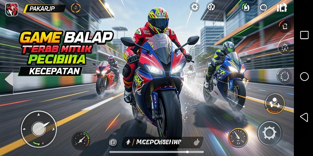 Tampilan gameplay mendebarkan dari PAKARJP di trek balap motor.