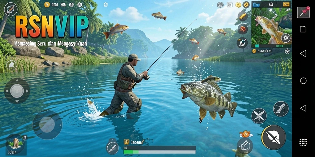 Tampilan grafis gameplay RSNVIP yang memukau di dunia memancing.